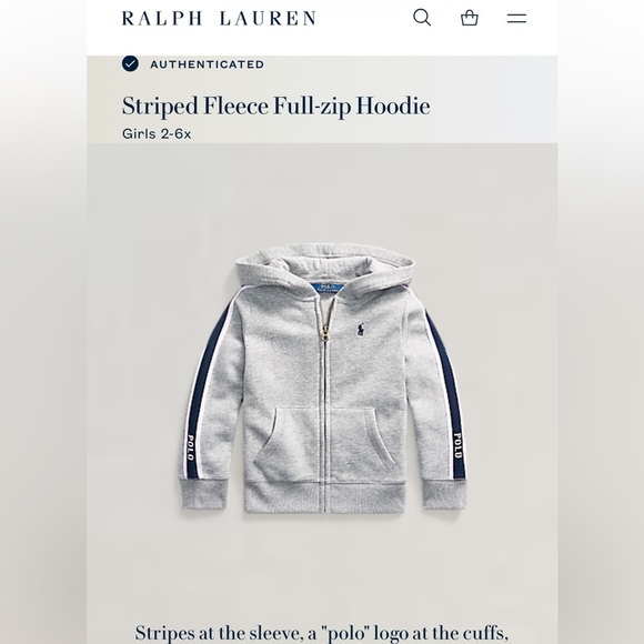 Polo Ralph Lauren Other - Polo by Ralph Lauren Kids (girls) Light Gray Hoodie with Navy and Pink Accents